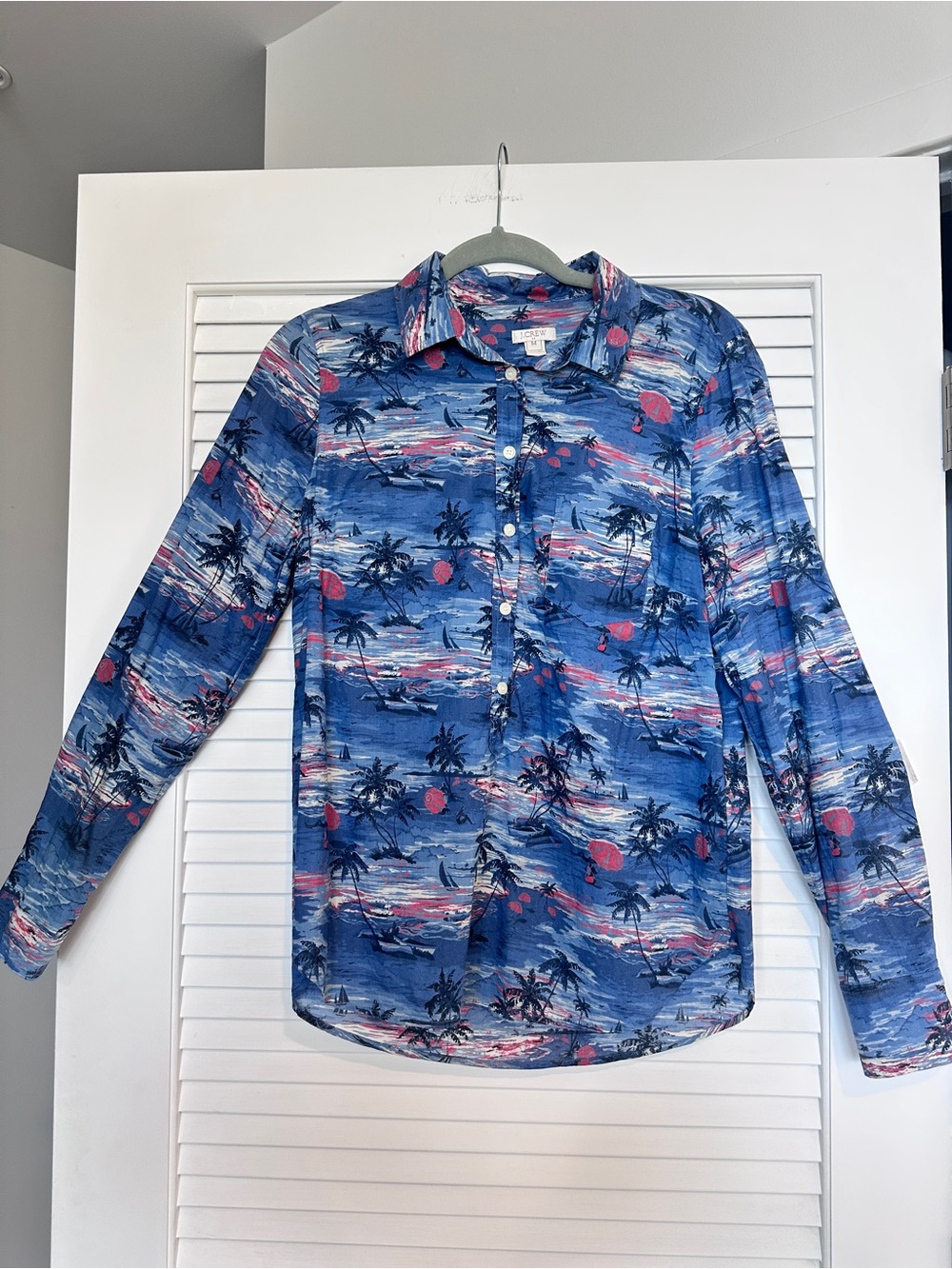 J. Crew 100% Cotton Blue Novelty Tropical Beach Print Button-Down Shirt M